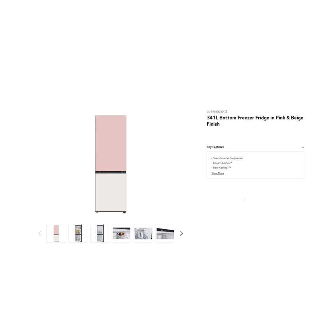 LG 341L 2 Doors Bottom Mount Smart Inverter Refrigerator GC-B459QG9D | Linear Cooling+™ | Door Cooling+™ | Metal Fresh™ | Refrigerator with 1 Year Warranty