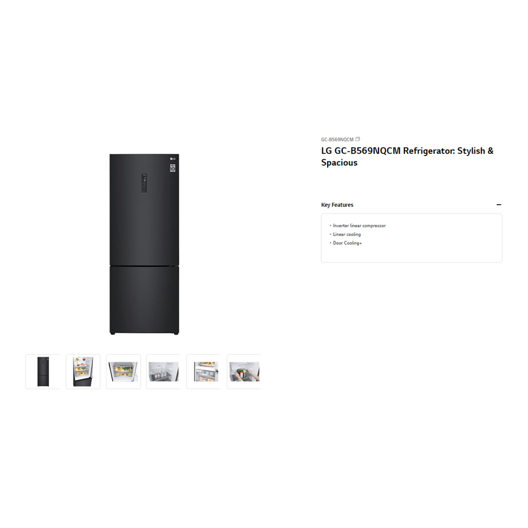 LG 462L 2 Doors Bottom Mount Smart Inverter Refrigerator GC-B569NQCM | Linear cooling | Door Cooling+ | ThinQ | Refrigerator with 1 Year Warranty