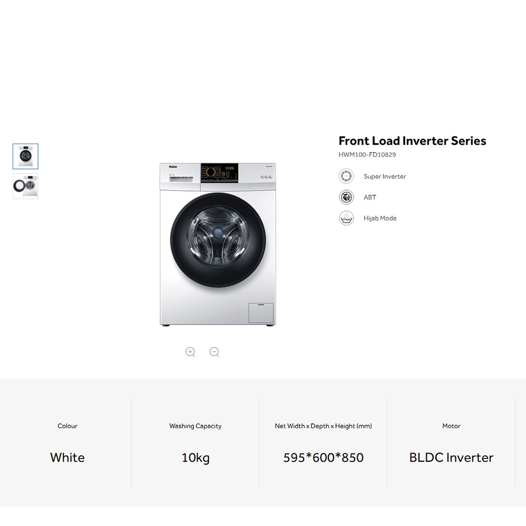 HAIER 10KG Front Load Super Inverter Washing Machine with HIJAB Mode HWM100-FD10829 | ABT | Auto Lock Door | Add Wash | Drum Clean | Quick Wash | Washing Machine with 2 Year Warranty