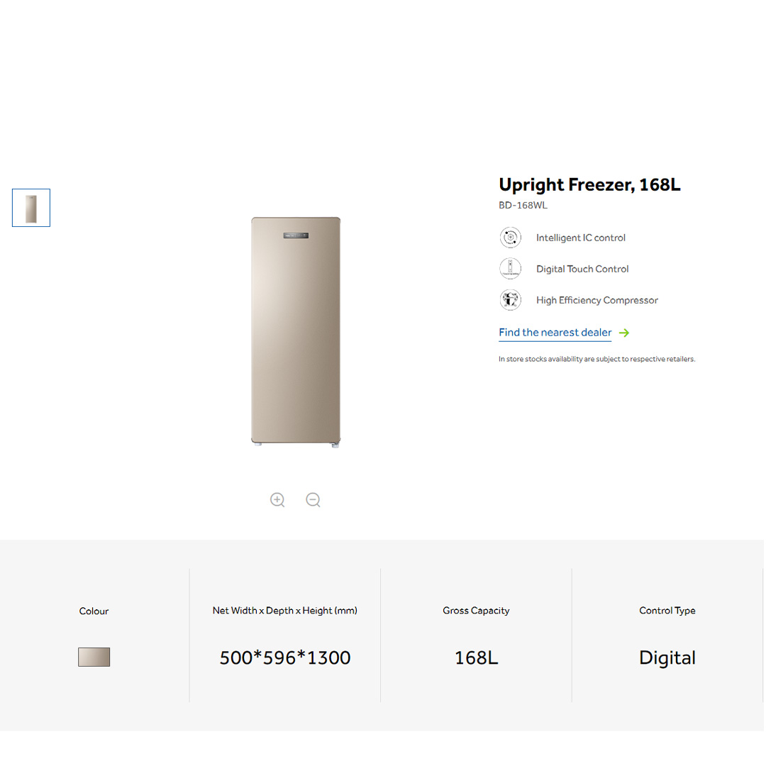 HAIER 168L Upright Freezer BD-168WL | Intelligent IC Control | Digital Touch Control | High Efficiency Compressor | Refrigerator With 2 Years Warranty