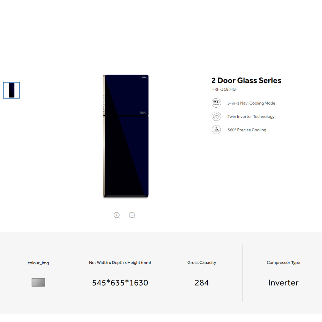 HAIER 284L 2 Doors Glass Series Top Mount Twin Inverter Refrigerator HRF-318IHG | 5-in-1 Navi Cooling Mode  | 360º Precise Cooling | Door Pocket | Humidity Control | Ice Maker | LED Controller | Refrigerators with 2 Year Warranty