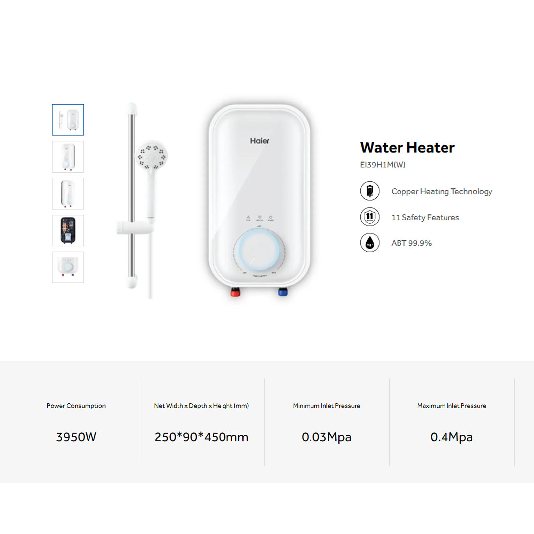 HAIER 3950W DC Inverter Pump Water Heater EI39H1M(W) | Copper Heating Technology | 11 Safety Features | ABT 99.9% | Water Heater with 2 Year Warranty