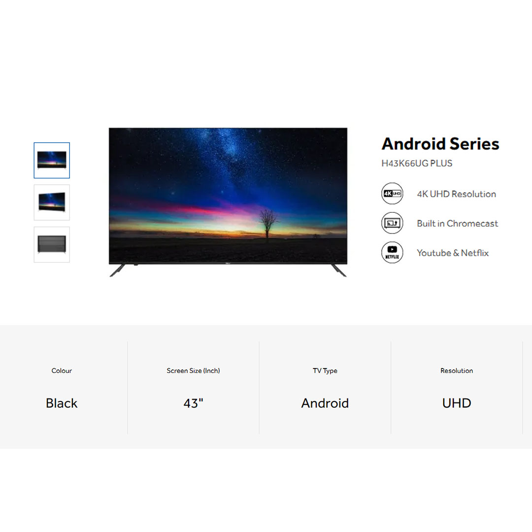 HAIER 43" FHD Android TV H43K66FG PLUS | 4K UHD Resolution | Built in Chromecast | YouTube | Netflix |  Google Playstore | Android TV with 2 Year Warranty
