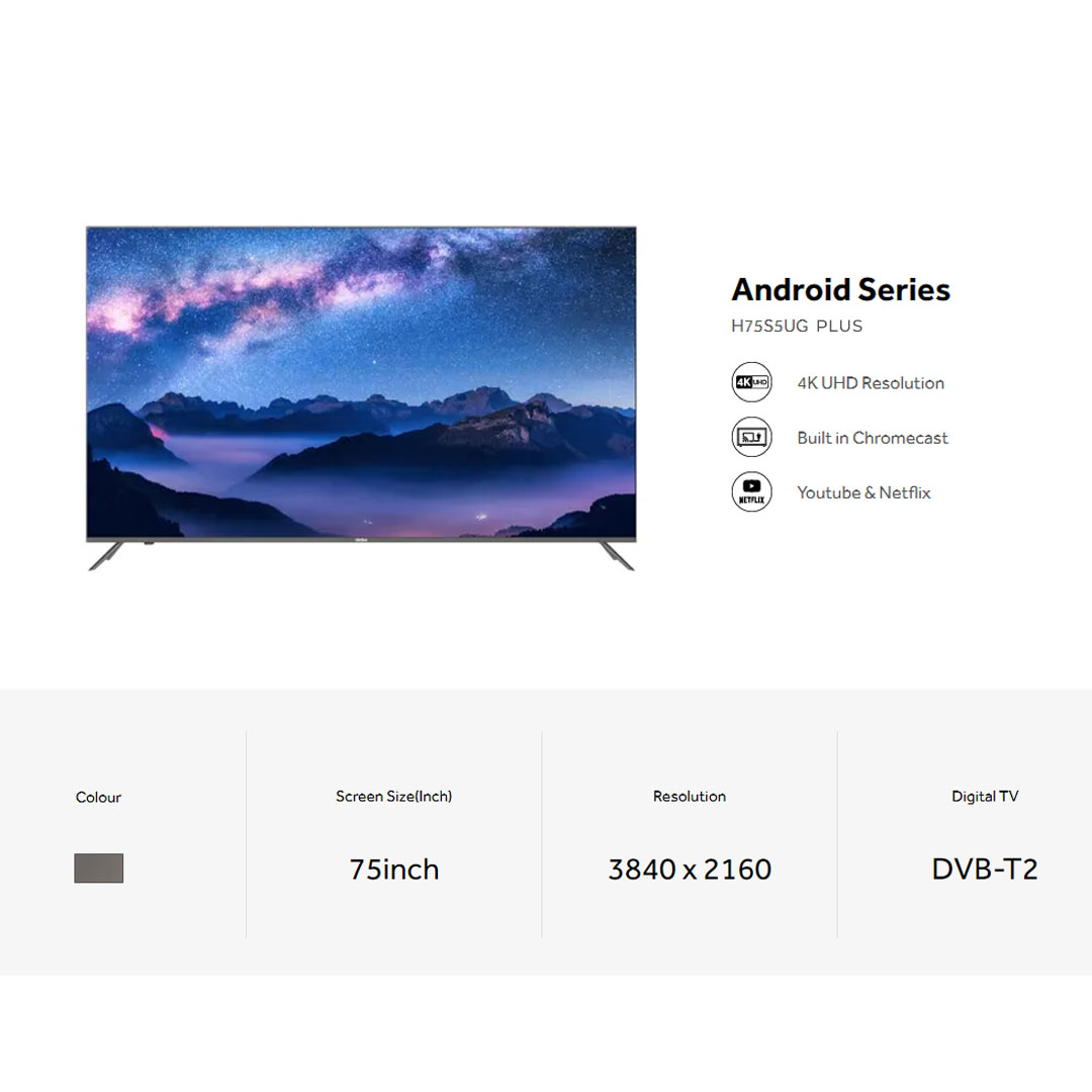 HAIER 75" 4K UHD Android LED TV H75S5UG PLUS | Youtube | Netflix | 4K UHD Resolution | Built in Chromecast | Mobile Remote Control |  Android LED TV with 2 Year Warranty