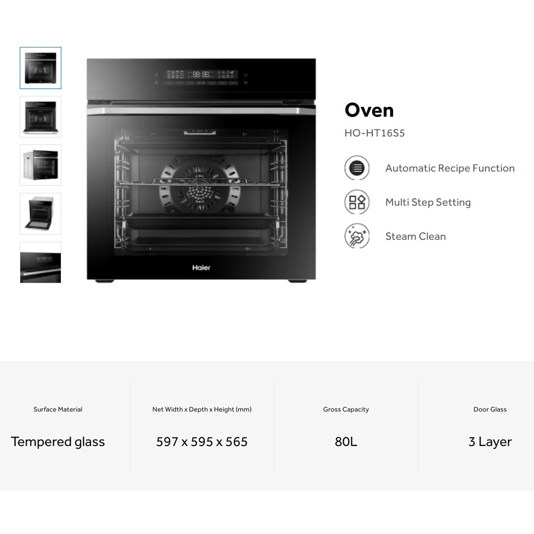 HAIER 80L Built-In Oven HO-HT16S5 | Automatic Recipe Function | Multi Step Setting | Steam Clean | Oven with 2 Year Warranty