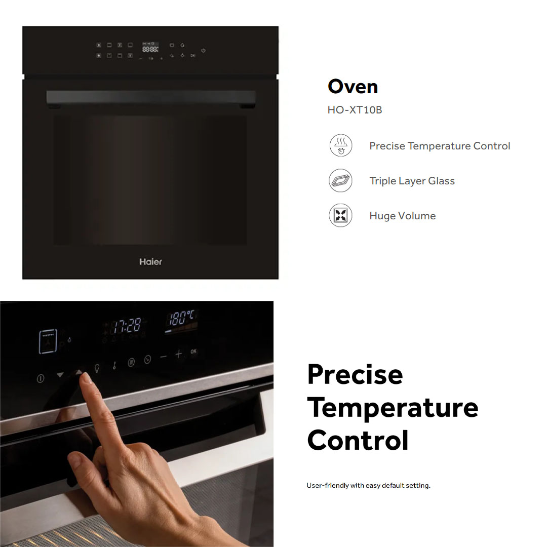 HAIER 76L Built-In Oven Black HO-XT10B | Precise Temperature Control | Triple Layer Glass | Huge Volume | Oven with 2 Year Warranty