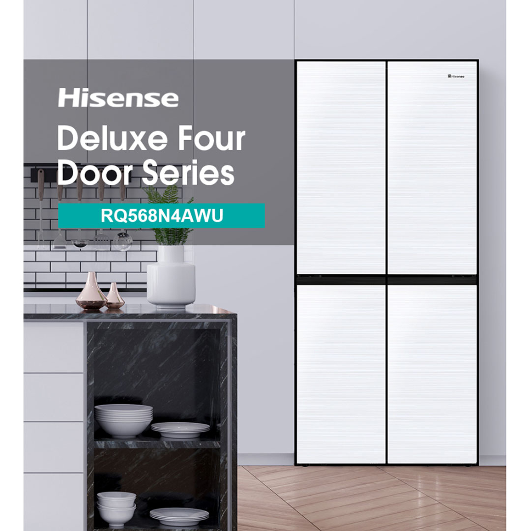 HISENSE 520L Four Doors Inverter Refrigerator RQ568N4AWU | Double Cooling | Metal-Tech Cooling | Metal Glide Drawer | Led Lighting | Refrigerator with 3 Years Warranty