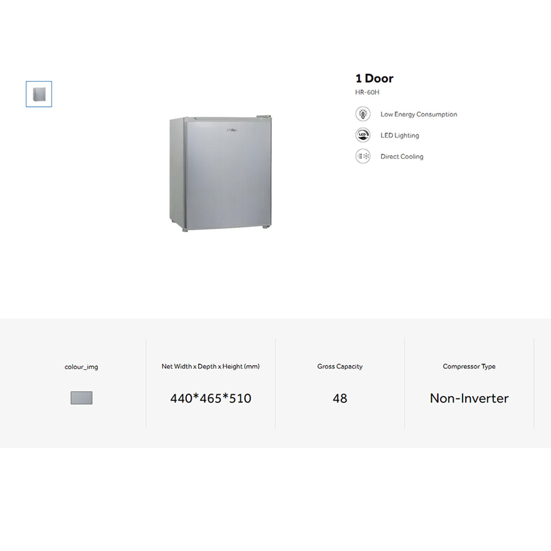 HAIER 48L Minibar HR-60H | Low Energy Consumption | LED Lighting | Direct Cooling | Minibar with 2 Year Warranty
