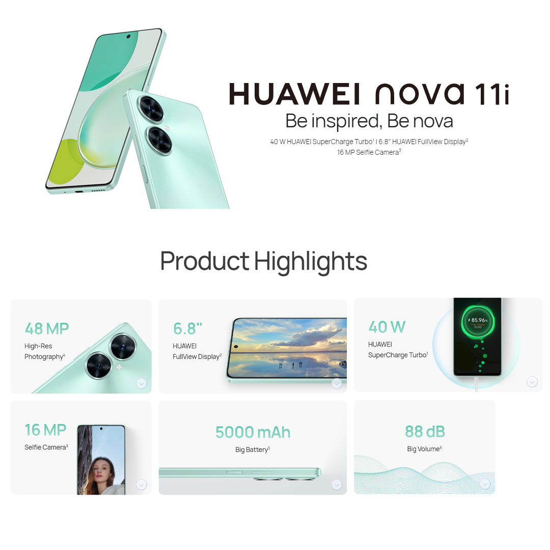Huawei nova 11i | 8GB+256GB | 6.8" HUAWEi FullView Display | 48MP High-Res Photography | 16MP Selfie Camera | 5000 mAh Big Battery | 40W HUAWEI SuperCharge Turbo | 88db Big Volume | Smartphone with 1 Year Warranty