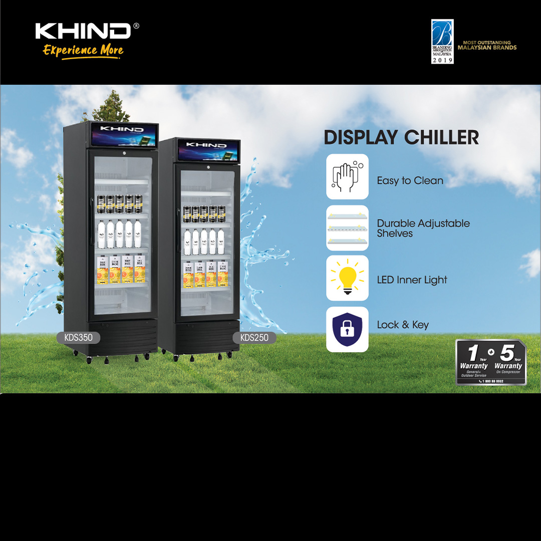 KHIND 350L 1 Door Display Chiller KDS350 | Easy To Clean | Durable Adjustables Shelves | LED Inner Light | Lock & Key | Chiller with 1 Year Warranty