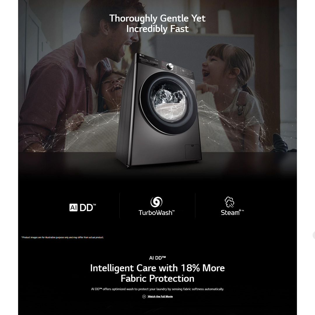 LG 11KG/7KG Front Load Washer Dryer with AI Direct Drive and Steam+ FV1411H3BA  | Turbowash 360° | Wi-Fi | Easy Care | Eco Hybrid | Tub Clean  | Speed Wash | Allergy Care | Turbo Dry | Washing Machine with 1 Year Warranty