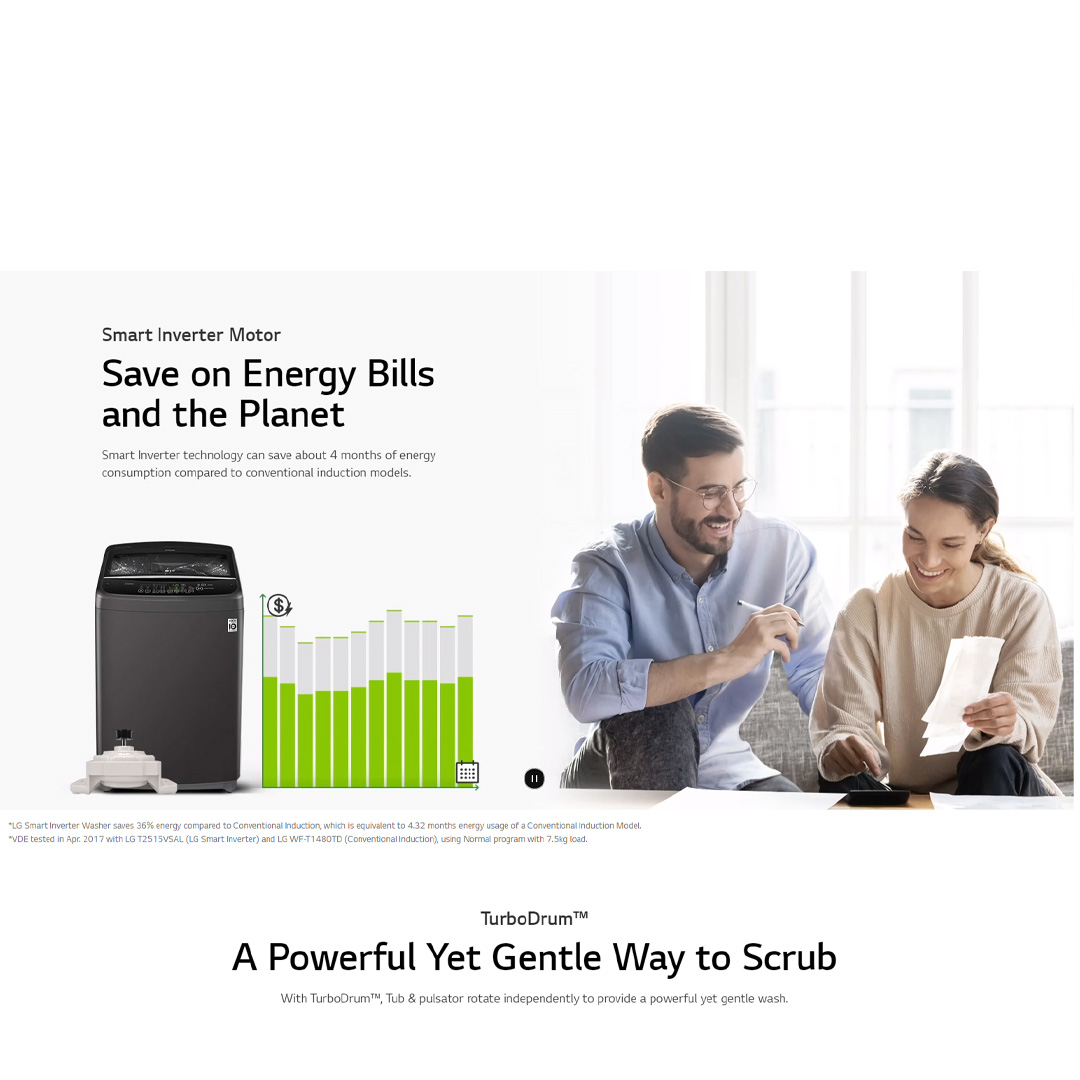 LG 13KG Top Load Washer with Smart Inverter Middle T2313VSABE | TurboDrum | Smart Diagnosis | Extra Clean | Quick Wash | Energy Saving | Load Washer with 1 Year Warranty