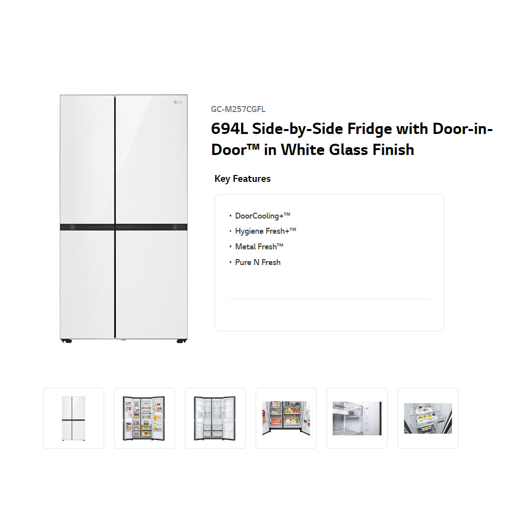 LG 694L Side by Side with Door-in-Door Smart Inverter Refrigerator GC-M257CGFL | DoorCooling+™ | Hygiene Fresh+™ | Metal Fresh™ | Refrigerator with 1 Year Warranty