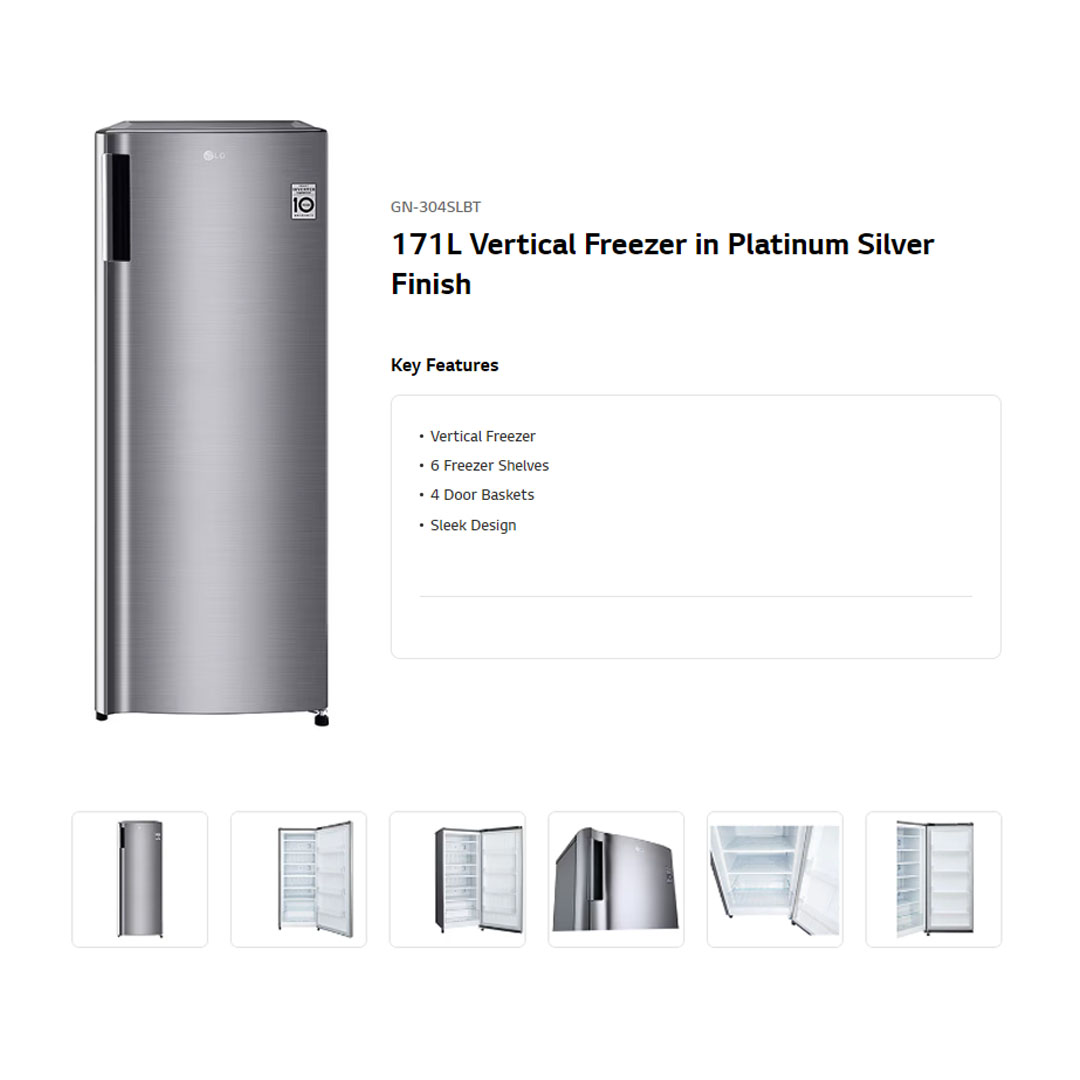LG 171L 1 Door Smart Inverter Refrigerator GN-304SLBT | 6 Freezer Shelves | 4 Door Baskets | Sleek Design | Refrigerator with 1 Year Warranty