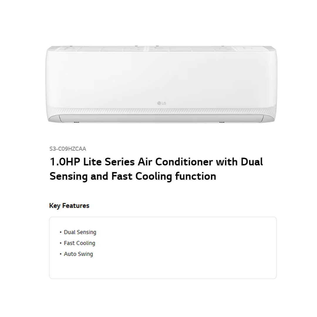 LG 1HP R32 Dual Inverter Wall Mount Air Conditioner S3NC09HZCAA / S3UC09HZCAA | Dual Sensing | Fast Cooling | Auto Swing | Air Conditioner with 2 Year Warranty