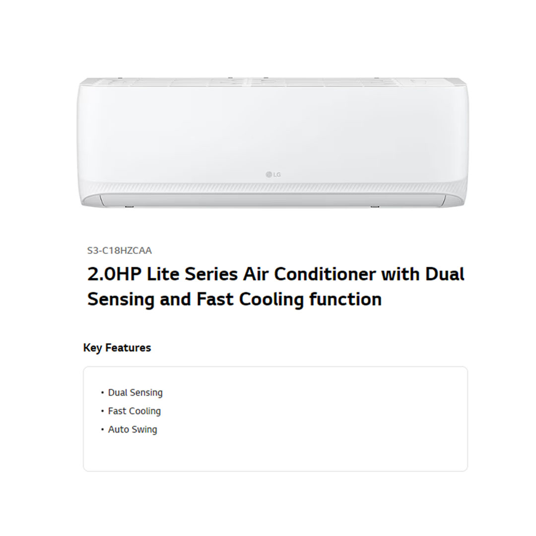 LG 2HP R32 Dual Inverter Wall Mount Air Conditioner S3UC18HZCAA / S3NC18HZCAA | Dual Sensing | Fast Cooling | Auto Swing | Air Conditioner with 2 Year Warranty