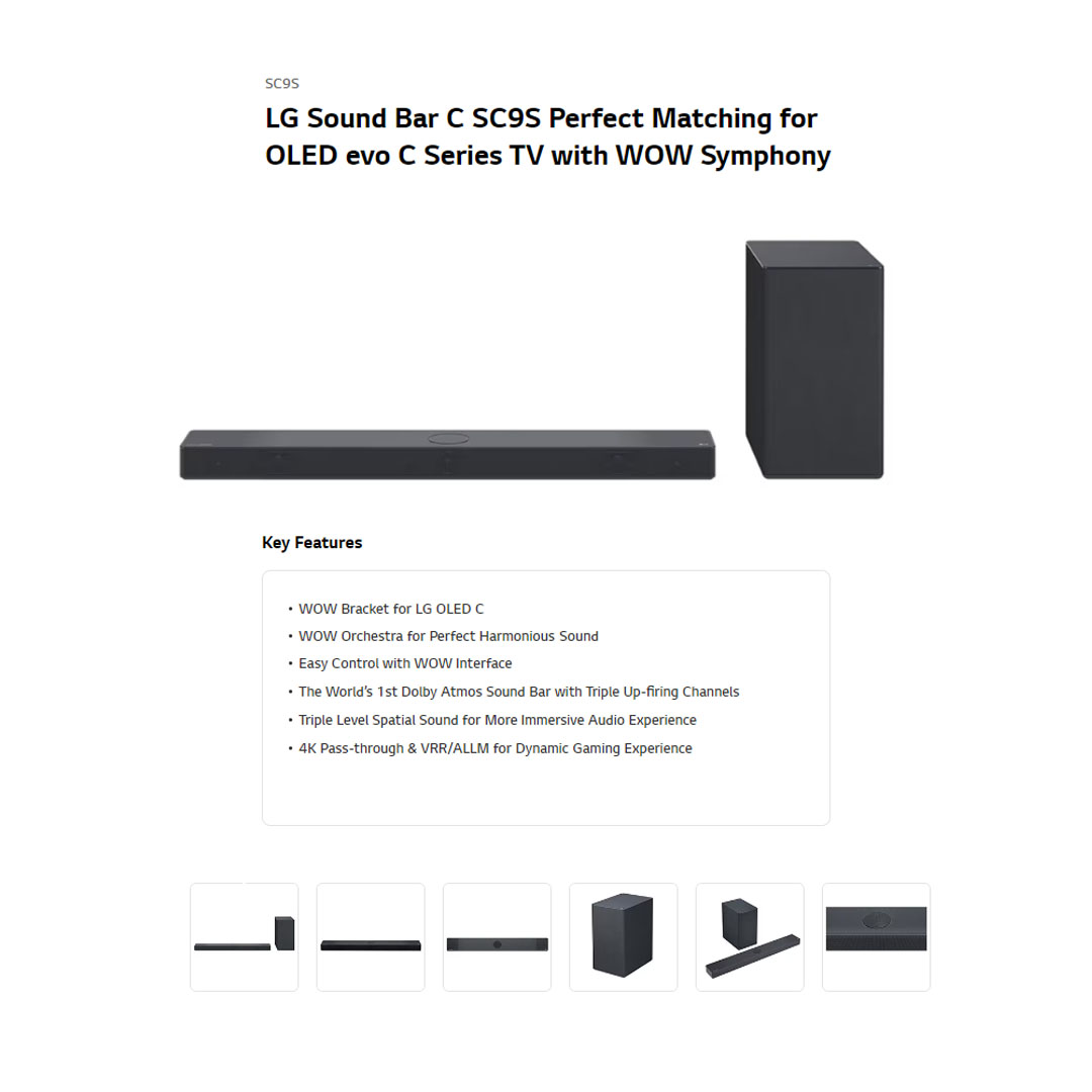 LG 400W Sound Bar with WOW Symphony SC9S | Dolby Atmos | Dolby Digital | Soundbar Mode Control | HDMI | Wi-Fi | Sound Bar with 2 Year Warranty