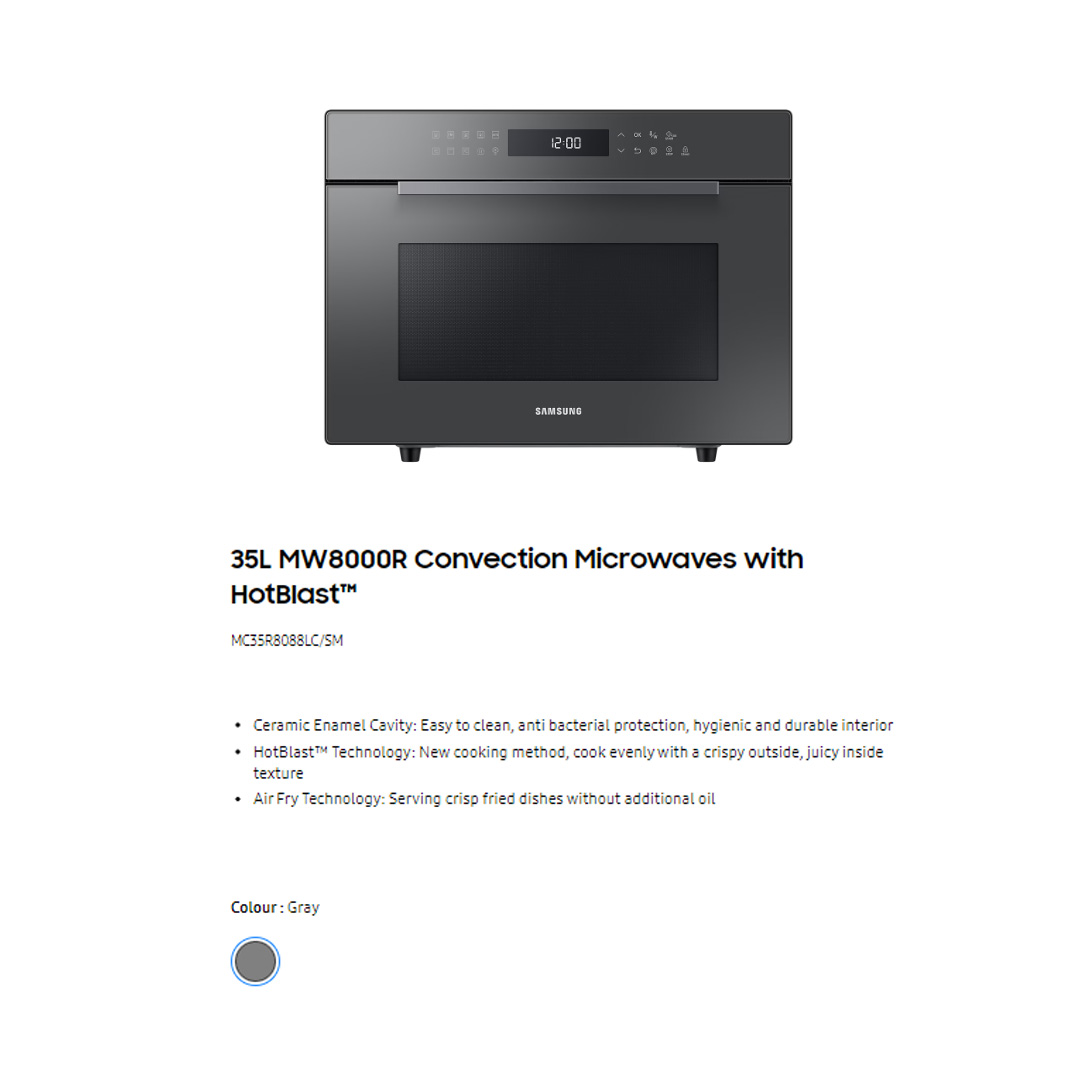 SAMSUNG 35L Convection Microwaves Oven with HotBlast MC35R8088LC/SM | Full Glass Touch | Ceramic Enamel Interior | Preheat | Keep Warm | Eco Mode | Microwaves Oven with 1 Year Warranty
