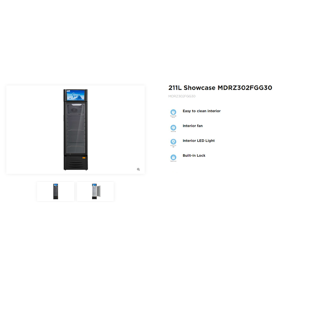 Midea 211L Showcase MDRZ302FGG30 | Recessed Handle | Multi-Layer Shelf | Temperature Knob | 1 Year Warranty