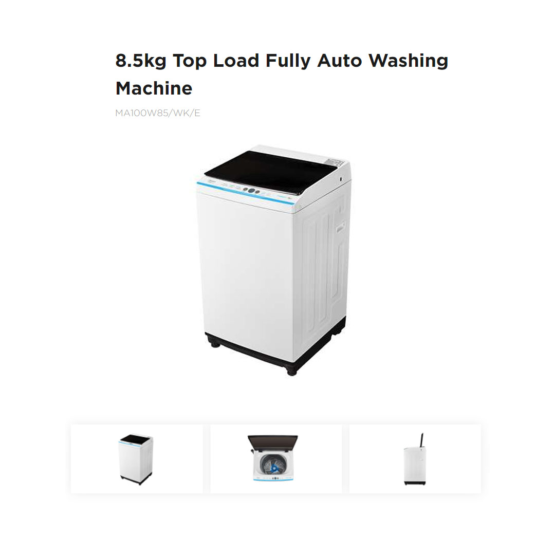 Midea 8.5KG Top Load Washing Machine  MA100W85/WK/E  | Lunar Dial | Pulsator | 15' Quick Wash | One-Touch Smart Wash | Auto Clean | Easy-To-Clean Metal Lint Filter | Water Cub Tub | Washing Machine with 2 Year Warranty