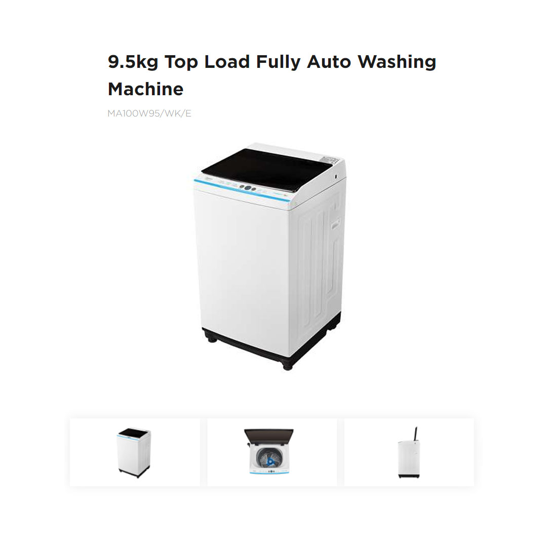 Midea 9.5KG Top Load Washing Machine MA100W95/WK/E | Lunar Dial | Pulsator | 15' Quick Wash | One-Touch Smart Wash | Auto Clean | Easy-To-Clean Metal Lint Filter | Water Cub Tub | Washing Machine with 2 Year Warranty