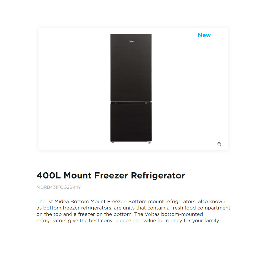 Midea 400L 2 Doors Bottom Mount Refrigerator MDRB431FGG28-MY | Flex-Zone Drawer Design | Folded Shelf | Refrigerators with 1 Year Warranty