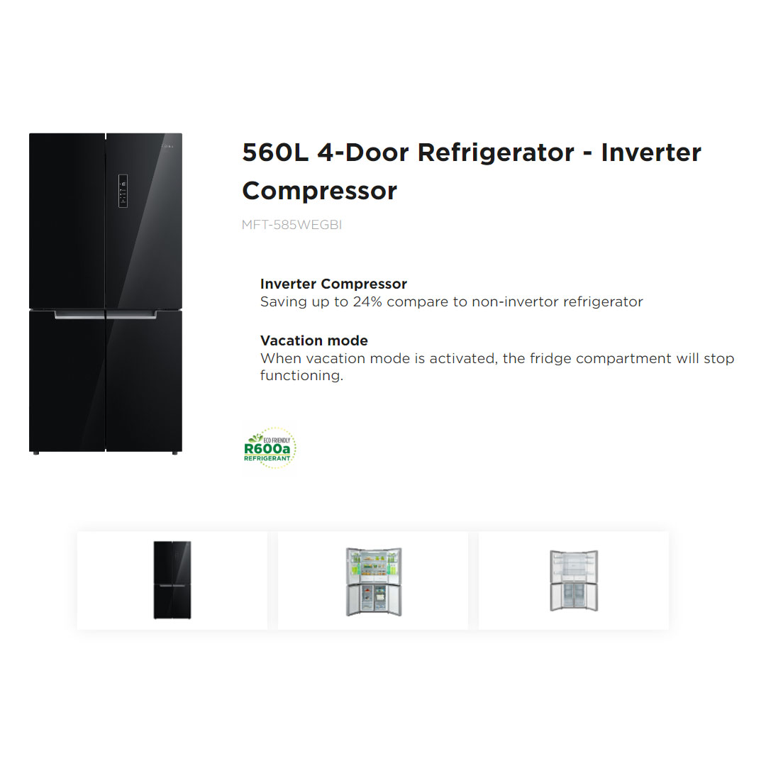 Midea 560L Multi Doors Inverter Refrigerator MFT-585WEGBI | Inverter Compressor | Premium Tempered Glass Door | 2-Cooling System | LED Display Control | Vacation Mode | Multi Air Flow System | Platinum Fresh | Refrigerators  with 1 Year Warranty