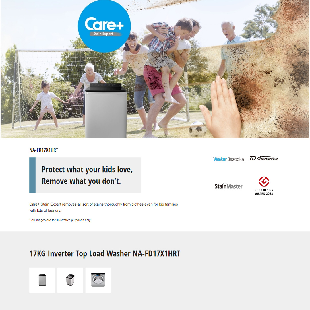 Panasonic 17KG Top Load Washing Machine NA-FD17X1HRT | Fine Foam to Lift Stains Easily | Powerful Water Blasts Stains Away | Deep Clean for More Hygienic Washing | Powerful Wash with Less Energy | Washing Machine with 1 Year Warranty