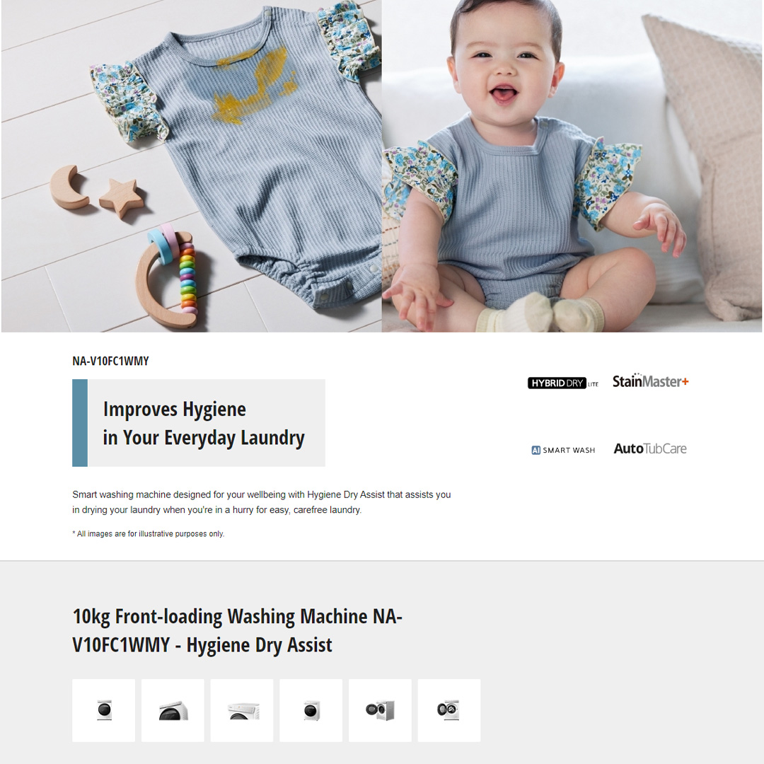 Panasonic 10KG Front Load 3Di Inverter Washing Machine NA-V10FC1WMY  | Improves Hygiene In Your Everyday Laundry | Hygienic Drying With Bacteria Elimination | Eliminates 99.99%*¹ Bacteria With Cold Wash | Washing Machine With 1 Year Warranty