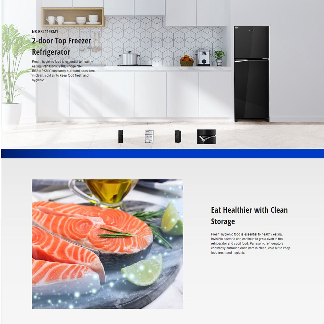 Panasonic 210L 2 Doors Top Mount Inverter Refrigerator with AI ECONAVI NR-BB211PK | Eat Healthier with Fresh,Clean Storage | Clean Air for Your Food | Stylish Linear Appearance | Refrigerator With 1 Year Warranty