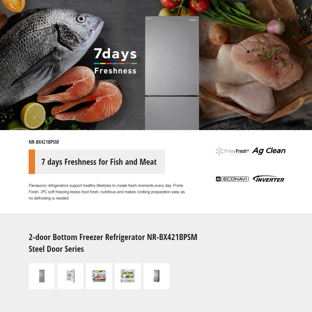 Panasonic 422L 2 Doors Bottom Mount Inverter Refrigerator with AI ECONAVI NR-BX421BPS | Faster Soft Freezing Keeps Food Fresh with Prime Fresh | Cook Healthy Meals Every Day with Prime Fresh | Anti-bacterial Effect | Refrigerator With 1 Year Warranty