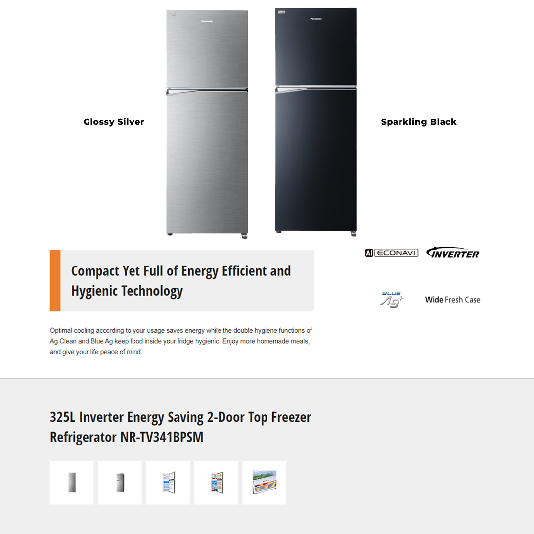 Panasonic 325L 2 Doors Top Mount Inverter Refrigerator with AI ECONAVI NR-TV341BPKM | Hygienic Storage with Blue Ag | Clean Air Surrounds Your Food | Enjoy the Extra-Cold Delight | Freshness Storage with Wide Opening | Refrigerator With 1 Year Warranty