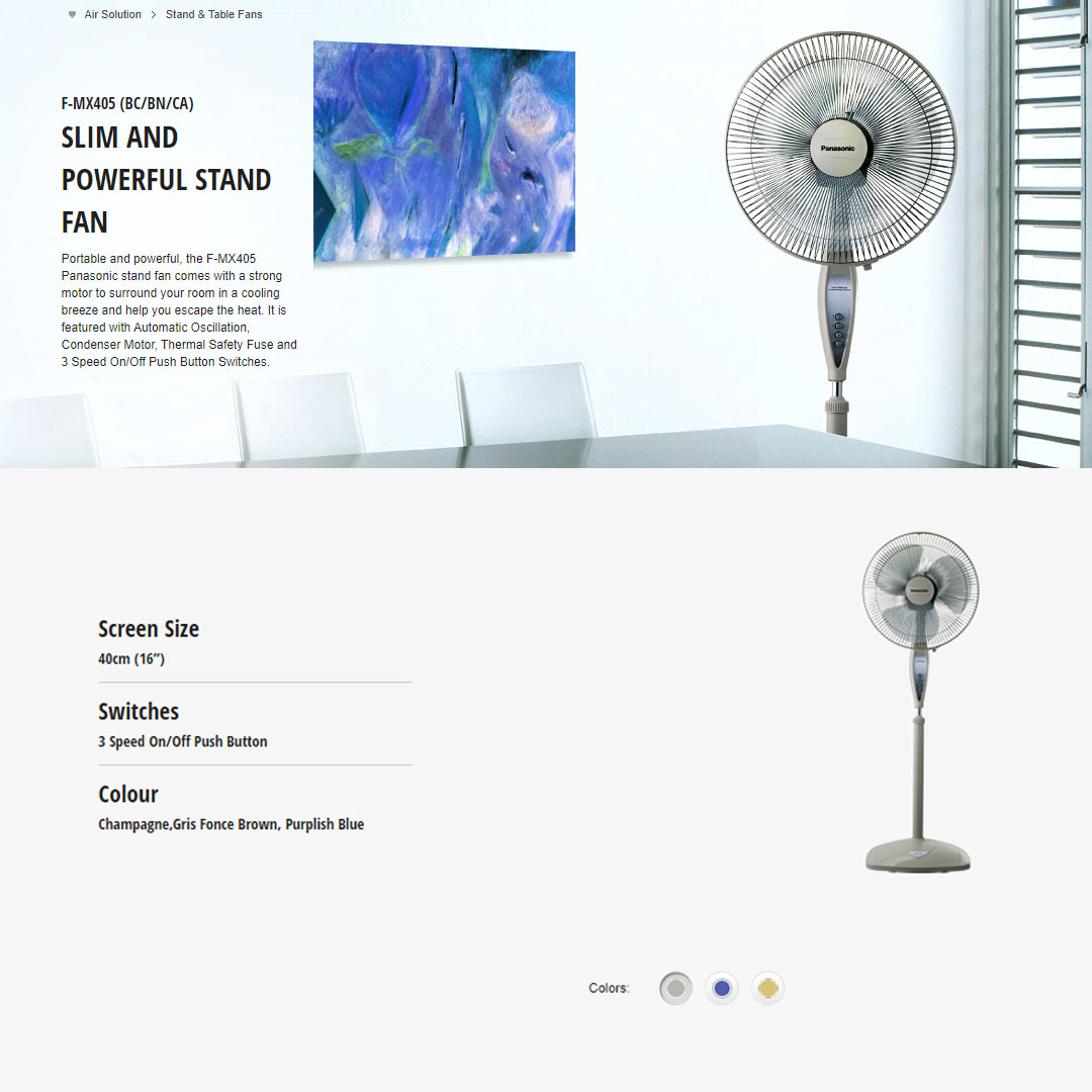 Panasonic 16" Stand Fan F-MX405 | 3 Speed Selection Features | Superior Reachability | Thermal Safety Fuse | Stand Fan with 1 Year Warranty