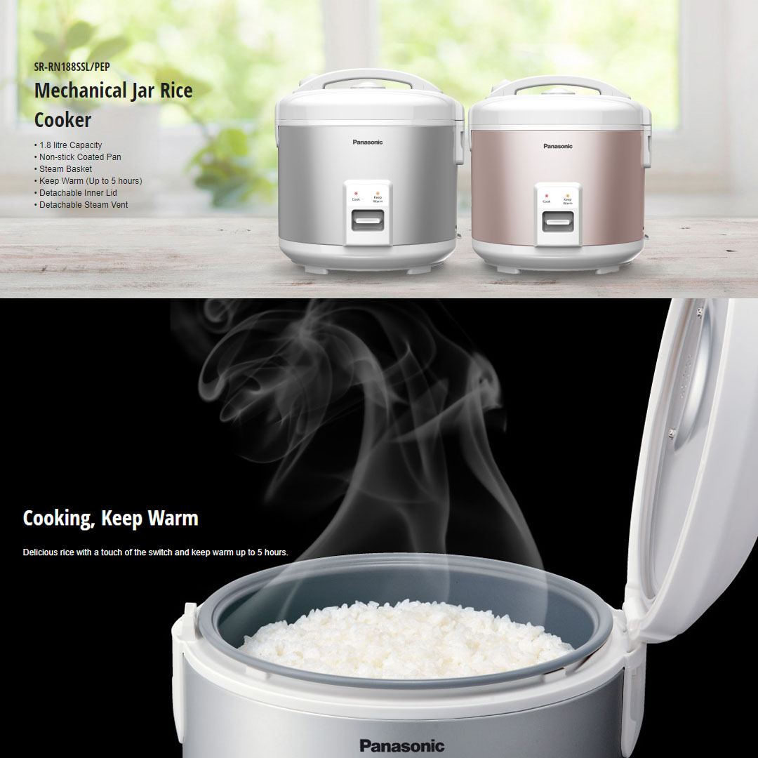 Panasonic 1.8L Mechanical Rice Cooker SR-RN188SSL | Non-stick Coated Pan | Easy to Wash | Easy Detachable | Rice Cookers with 1 Year Warranty