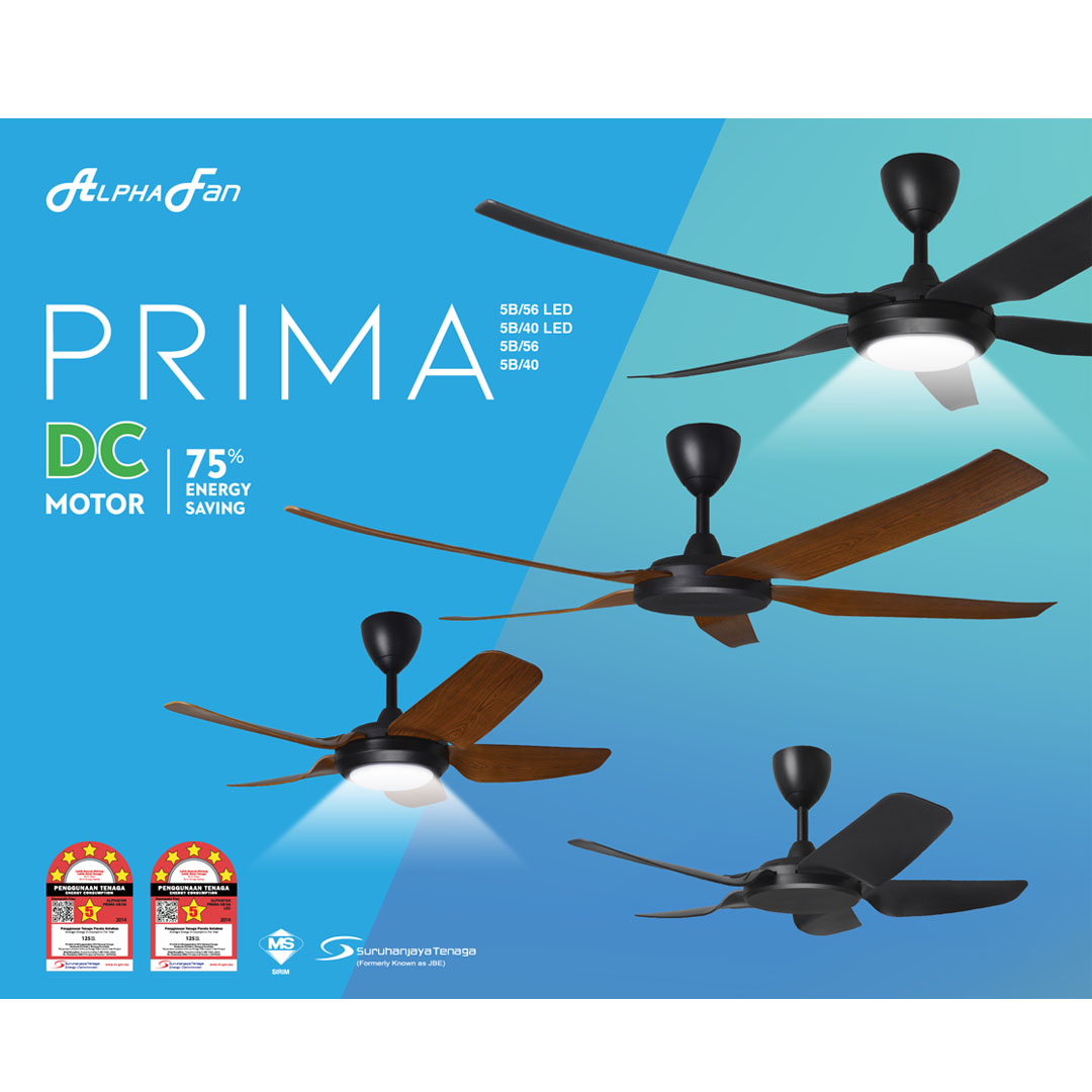ALPHA 56" 5 Blades Ceiling Fan  PRIMA 5B/56 | Low Noise | Timer | Remote Control | Forward Reverse | 8 Speed | Last Memory | Natural Wind | Ceiling Fan with 1 Year Warranty