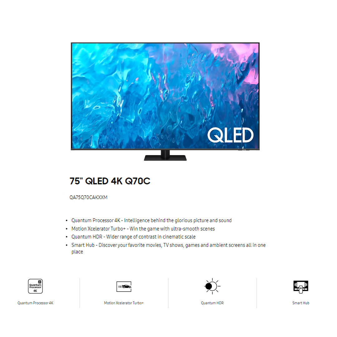 SAMSUNG 75" 4K UHD Smart QLED TV QA75Q70CAKXXM | Tizen™ Smart TV | Web Browser | Smart Hub | SmartThings | HDR | HDMI | Smart TV with 2 Year Warranty