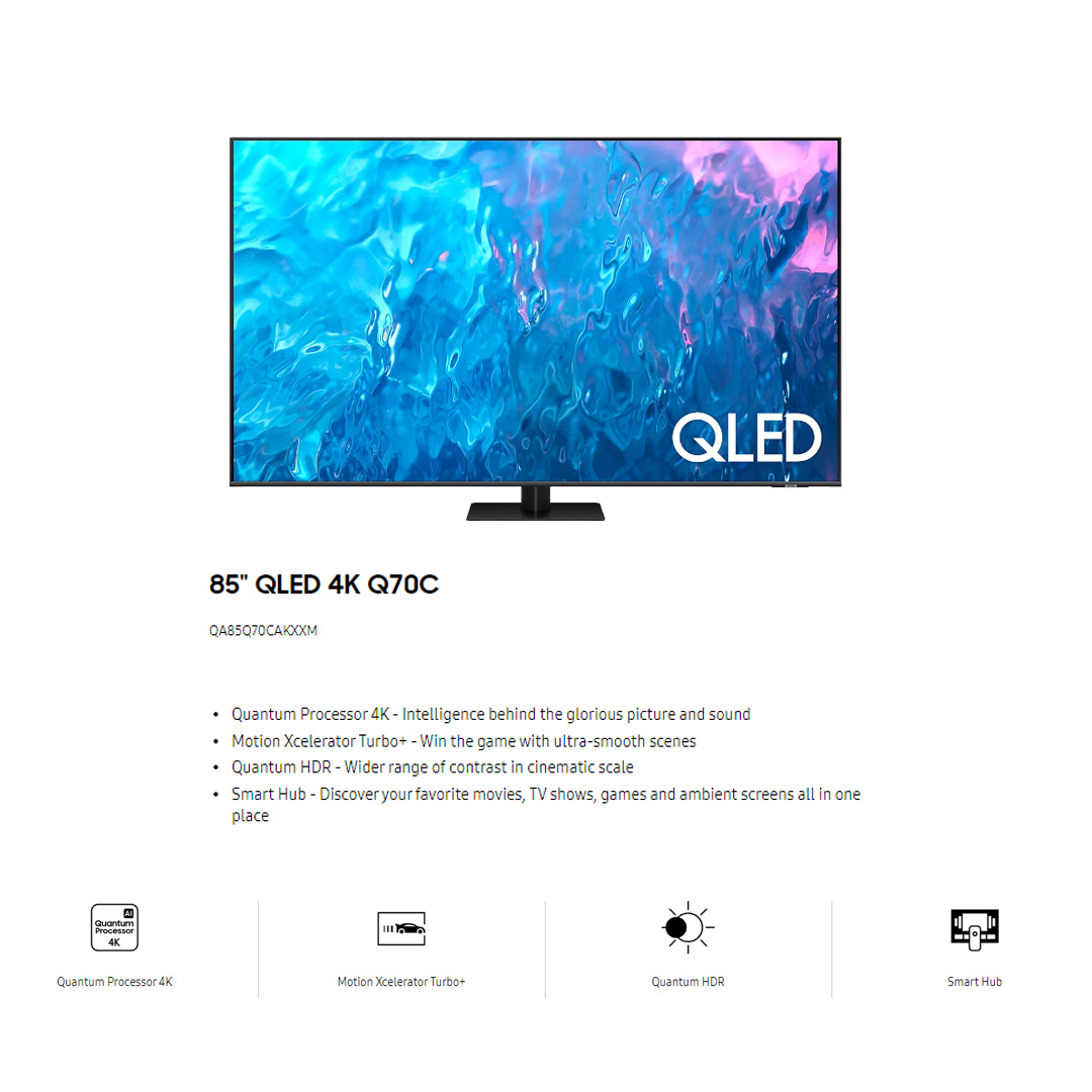 SAMSUNG 85" 4K UHD Smart QLED TV QA85Q70CAKXXM | Tizen™ Smart TV | Web Browser | Smart Hub | SmartThings | HDR | HDMI | Smart TV with 2 Year Warranty
