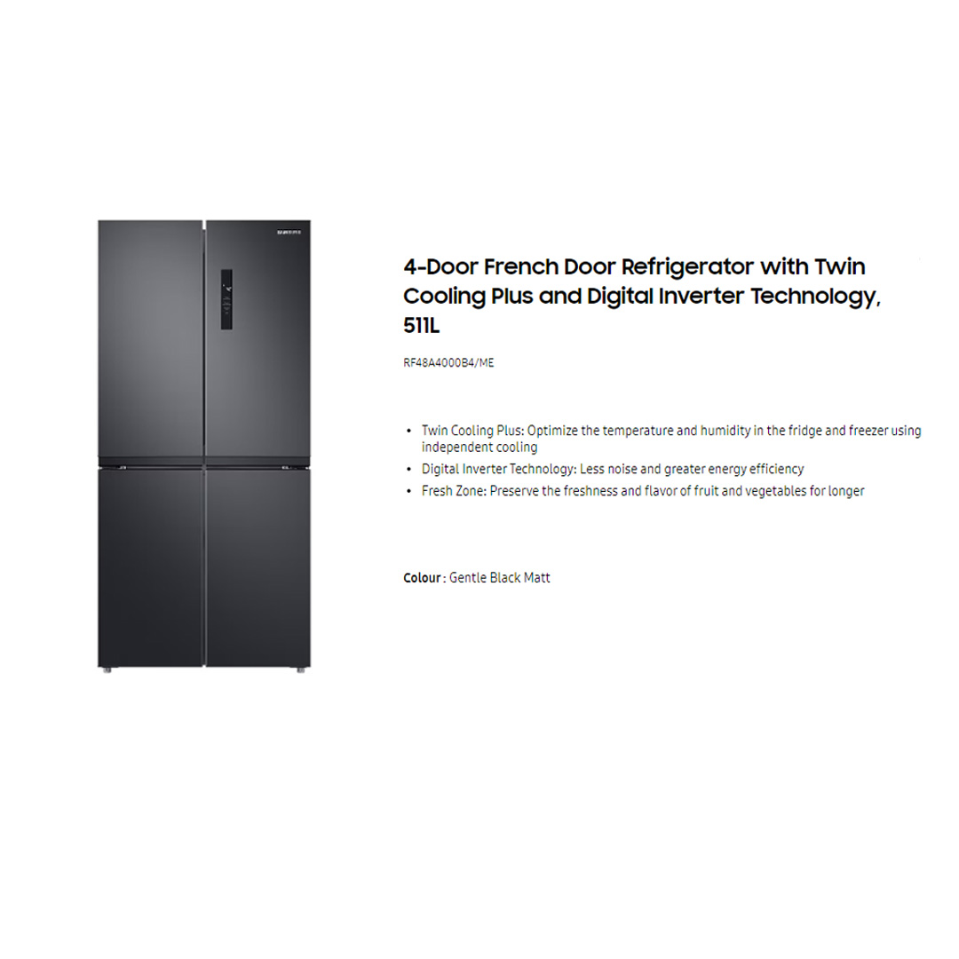 SAMSUNG 511L Multi Doors Digital Inverter Refrigerator with Twin Cooling Plus RF48A4000B4/ME | Twin Cooling Plus | Power Cool | Power Freeze | Fresh Zone | Refrigerator with 1 Year Warranty