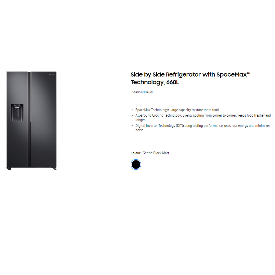 SAMSUNG 660L Side by Side Digital Inverter Refrigerator with SpaceMax RS64R5101B4/ME | Power Cool | Power Freeze | Auto Ice Maker | Deodorizing Filter | Refrigerator with 1 Year Warranty