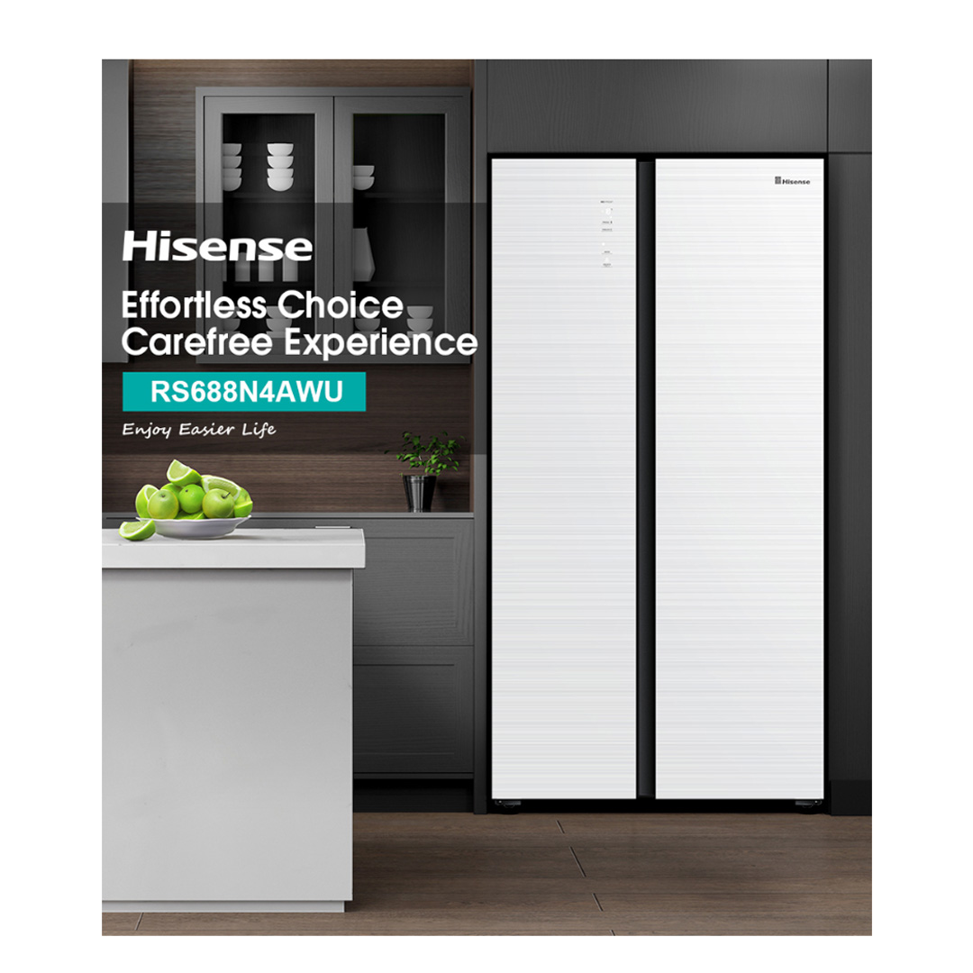 HISENSE 620L Side by Side Inverter Refrigerator RS688N4AWU | Digital Sensor | Double Cooling | Deodorizing Filter | Electronic Touch Control | Multi-Air Flow | Refrigerator with 3 Year Warranty