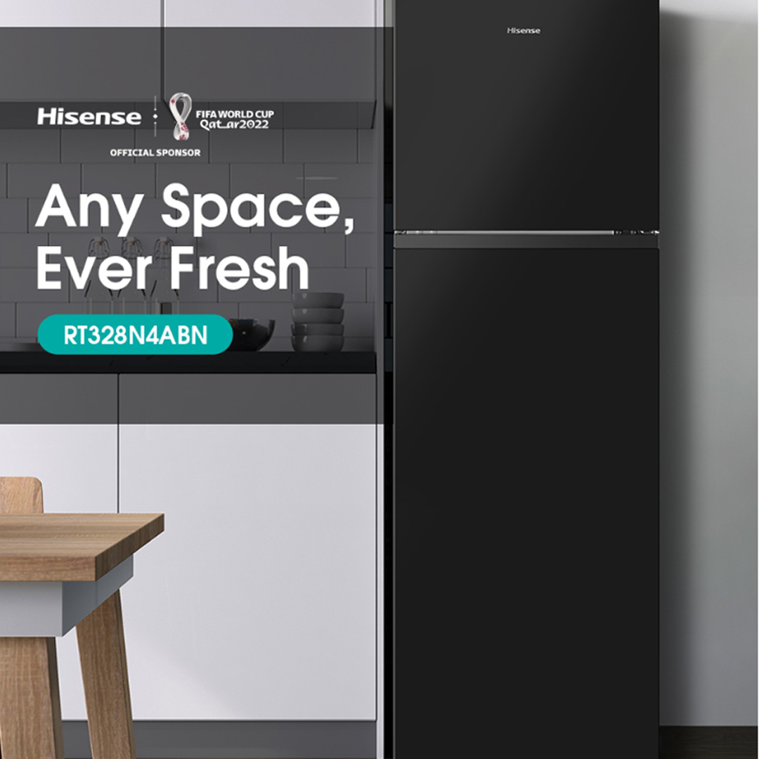 HISENSE 320L 2 Doors Top Mount Durable Inverter Refrigerator RT328N4ABN | Multi Air Flow | Deodorizing Filter | Durable Inverter | LED Lighting | Fresh Zone | Refrigerator with 3 Year Warranty