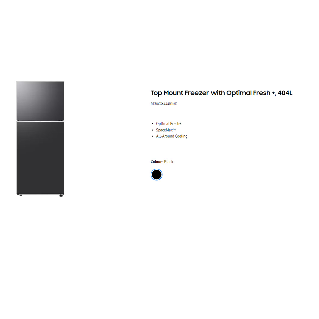 SAMSUNG 404L 2 Doors Top Mount Digital Inverter Refrigerator with Optimal Fresh RT38CG6444B1ME | SpaceMax™ | All-Around Cooling | Multi Flow | No Frost | Mono Cooling | Refrigerator with 1 Year Warranty