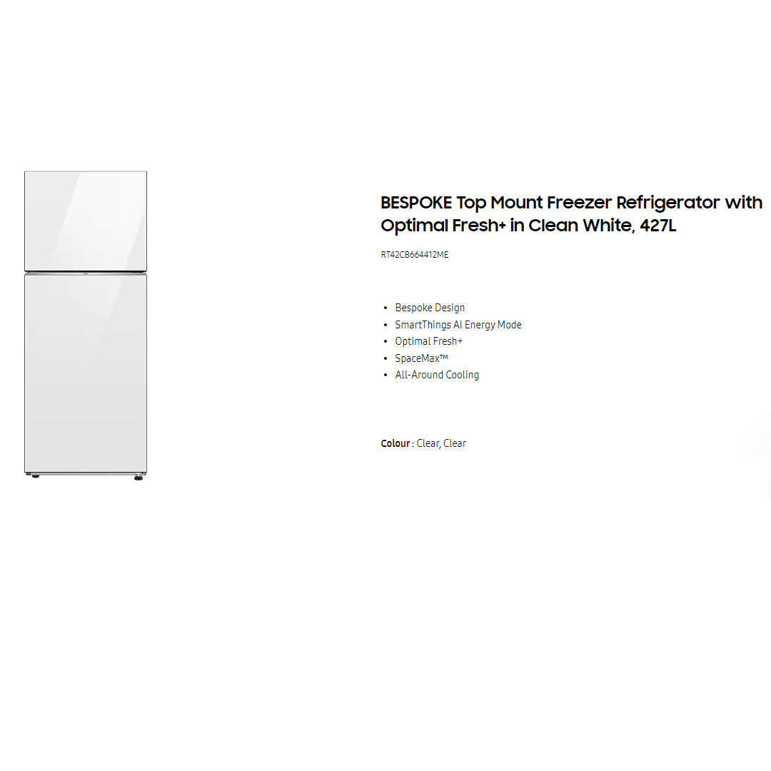 SAMSUNG 427L 2 Doors Bespoke Top Mount Digital Inverter Refrigerator with Optimal Fresh RT42CB664412ME | SpaceMax™ | All-Around Cooling | Multi Flow | Optimal Fresh Zone | Refrigerator with 1 Year Warranty