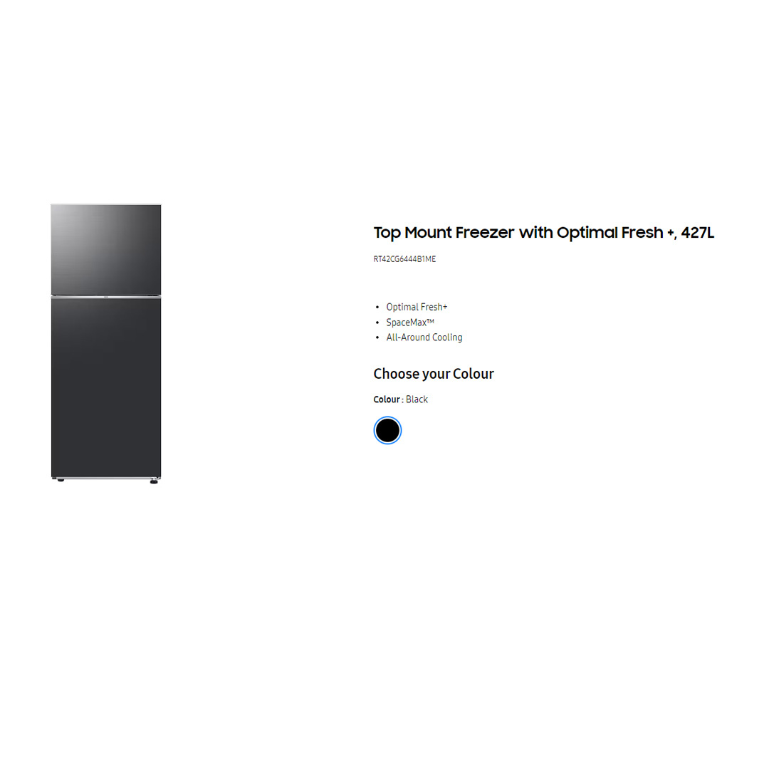 SAMSUNG 427L 2 Doors Top Mount Digital Inverter Refrigerator with Optimal Fresh RT42CG6444B1ME | SpaceMax™ | All-Around Cooling | Multi Flow | No Frost | Mono Cooling | Refrigerator with 1 Year Warranty