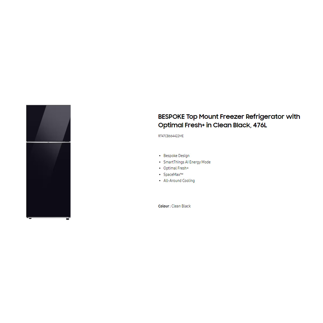 SAMSUNG 476L 2 Doors Bespoke Top Mount Digital Inverter Refrigerator with Optimal Fresh RT47CB664422ME | SpaceMax™ | All-Around Cooling | Multi Flow | Optimal Fresh Zone | Refrigerator with 1 Year Warranty