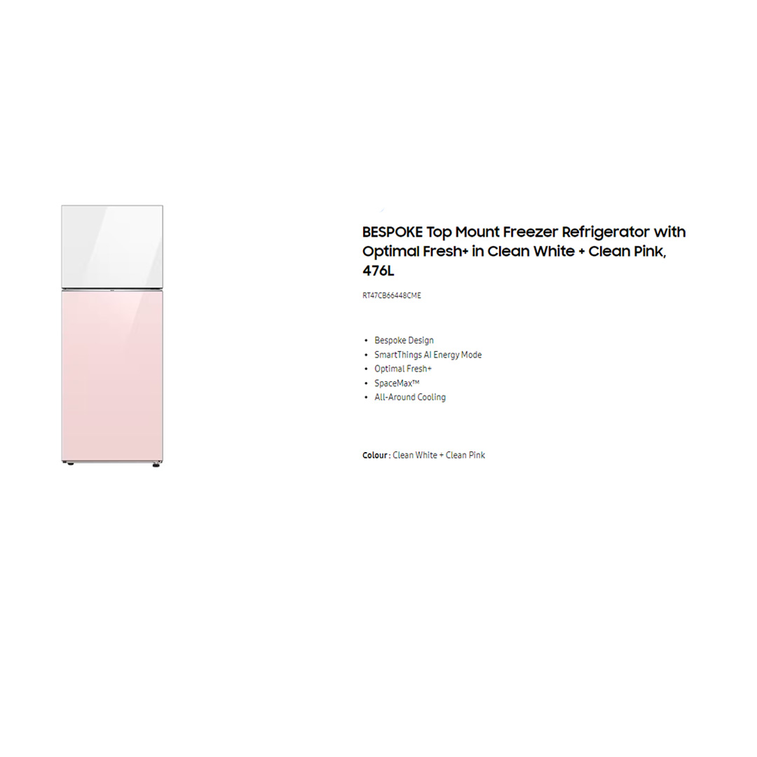 SAMSUNG 476L 2 Doors Bespoke Top Mount Digital Inverter Refrigerator with Optimal Fresh RT47CB66448CME | SpaceMax™ | All-Around Cooling | Multi Flow | Optimal Fresh Zone | Refrigerator with 1 Year Warranty