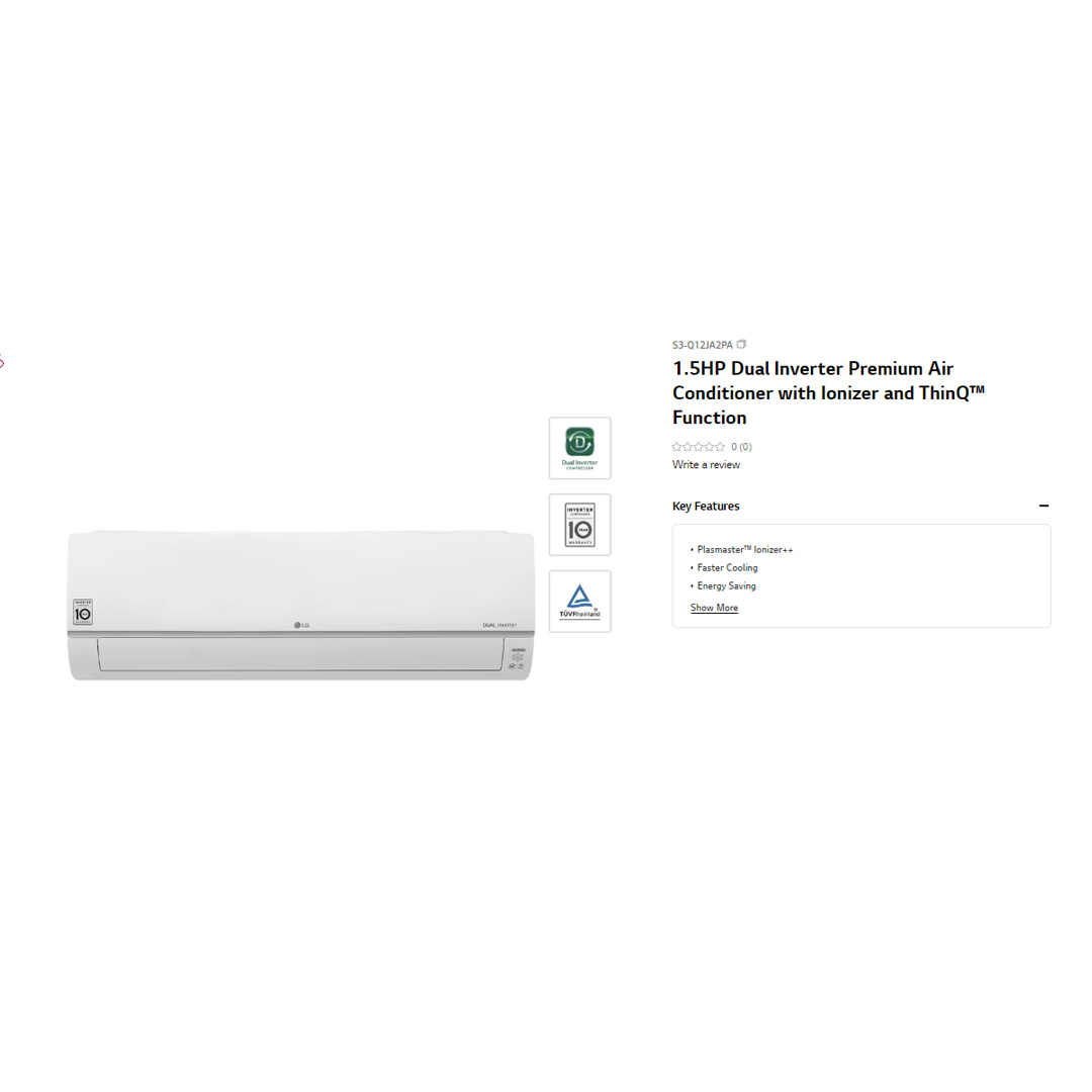 LG 1.5HP R32 Dual Inverter Wall Mount Air Conditioner S3NQ12JA2PA / S3UQ12JA2PA | Faster Cooling | Energy Saving | Less Noise | Air Conditioner with 2 Year Warranty