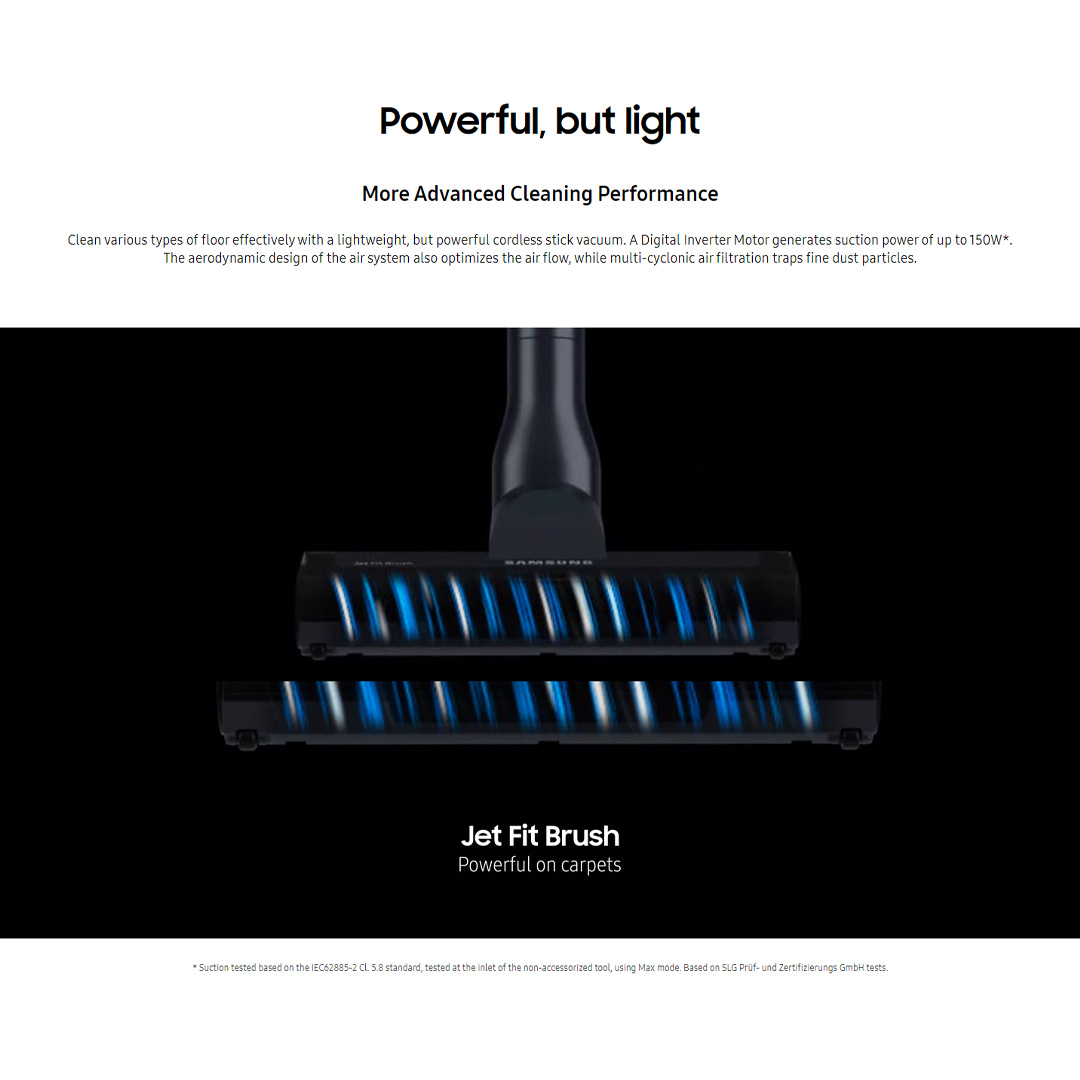 SAMSUNG 150W Jet 60 Pet Cordless Vacuum Cleaner Stick Teal VS15A6032R5/ME | Strong Suction Power | Powerful on Carpet | Flexible Charger | Stick Vacuums with 2 Years Warranty
