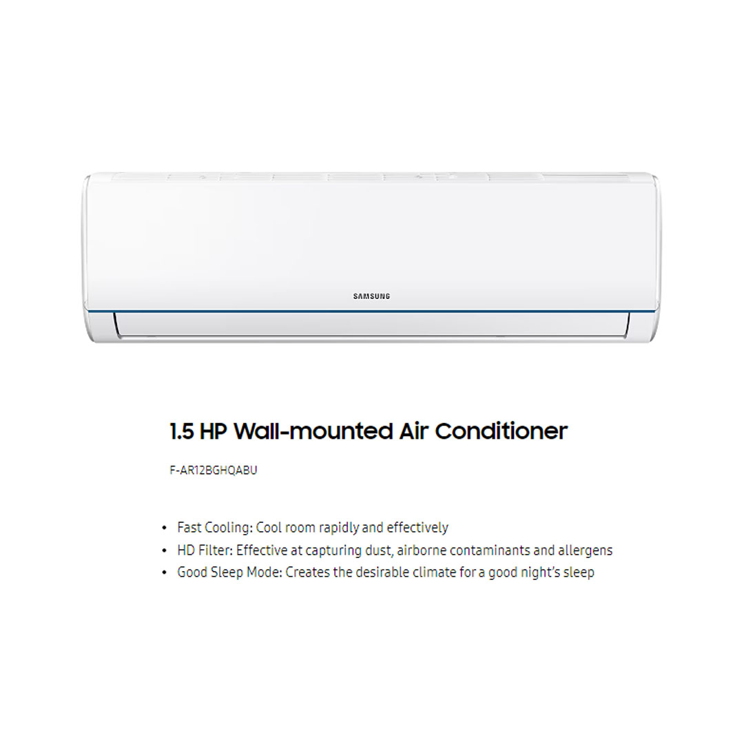 SAMSUNG 1.5HP R32 S-Essential Non-Inverter Wall Mount Air Conditioner AR12BGHQABUNME/AR12BGHQABUXME | Long-Lasting Cooling | HD Filter | Fast Cooling | DuraFin+ | R32 Refrigerant | Fan Mode | Air Conditioner with 1 Year Warranty