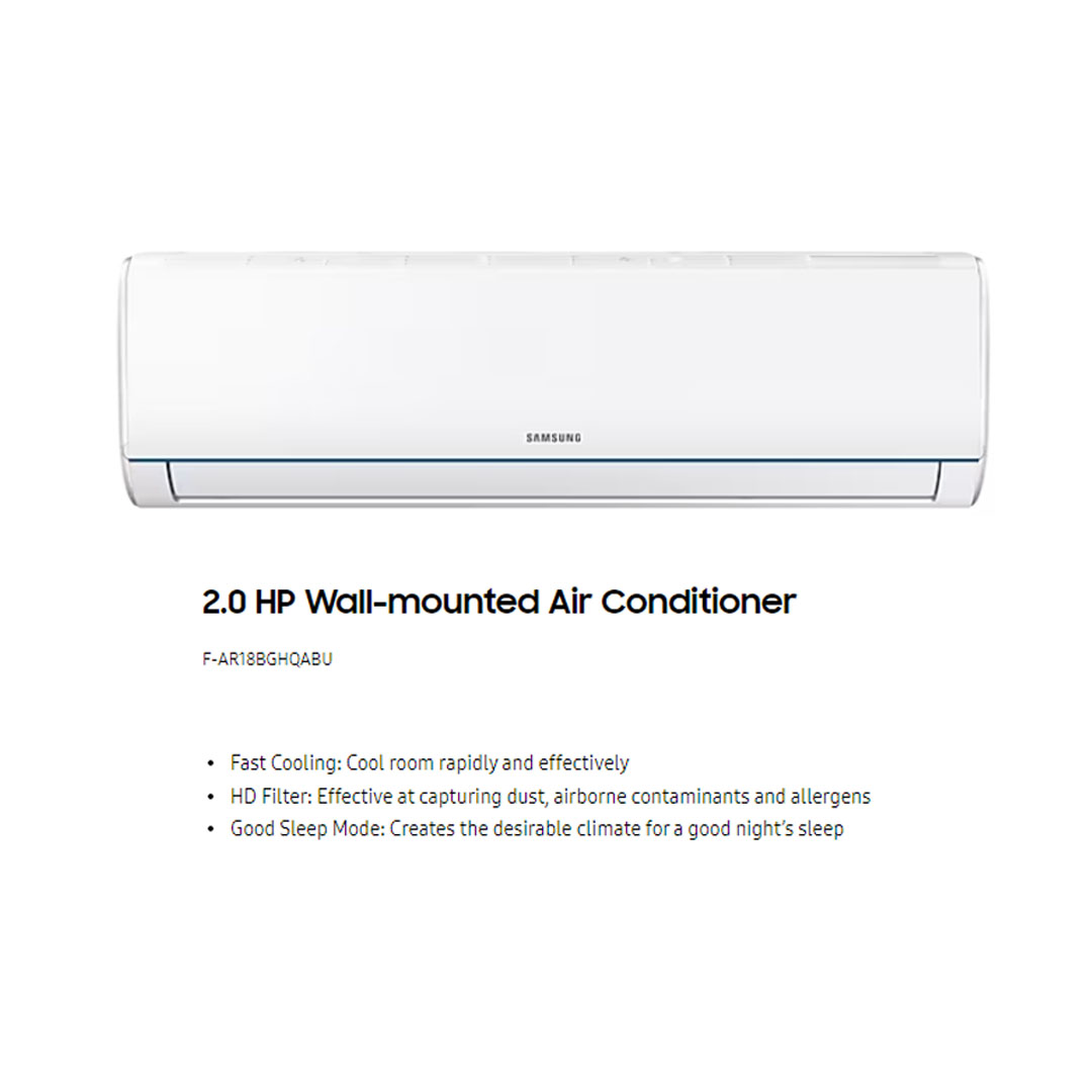 SAMSUNG 2HP R32 S-Essential Non-Inverter Wall Mount Air Conditioner AR18BGHQABUNME/AR18BGHQABUXME | Long-Lasting Cooling | HD Filter | Fast Cooling | DuraFin+ | R32 Refrigerant | Fan Mode | Air Conditioner with 1 Year Warranty